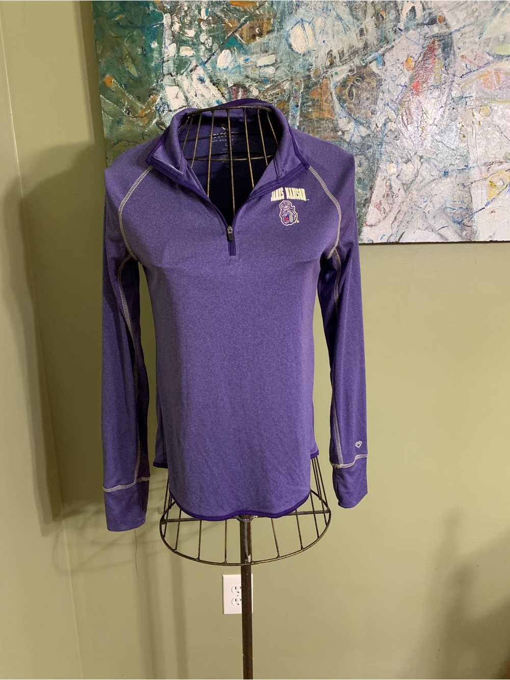 Ladies James Madison Dukes quarter zip shirt in size L.